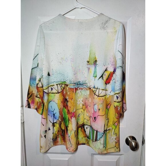 Lily London Abstract Outdoor Scene Art-To-Wear Relaxed Fit 3/4-Sleeve Top S - Picture 6 of 11